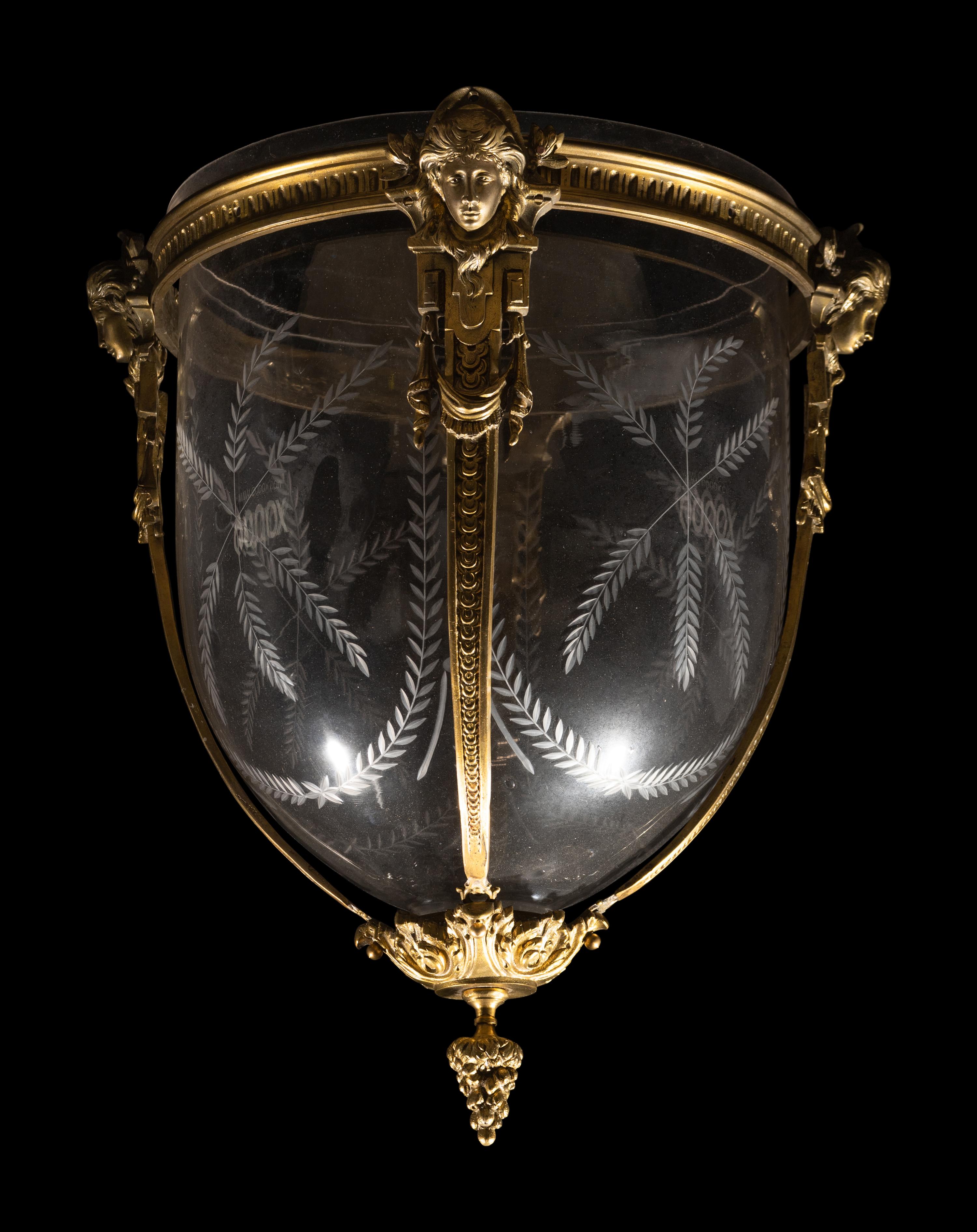 A French Gilt Bronze and Glass Ceiling Fixture