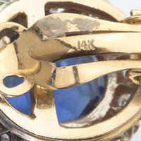 A Pair of 14K Yellow Gold, Diamond, and Sapphire Earrings