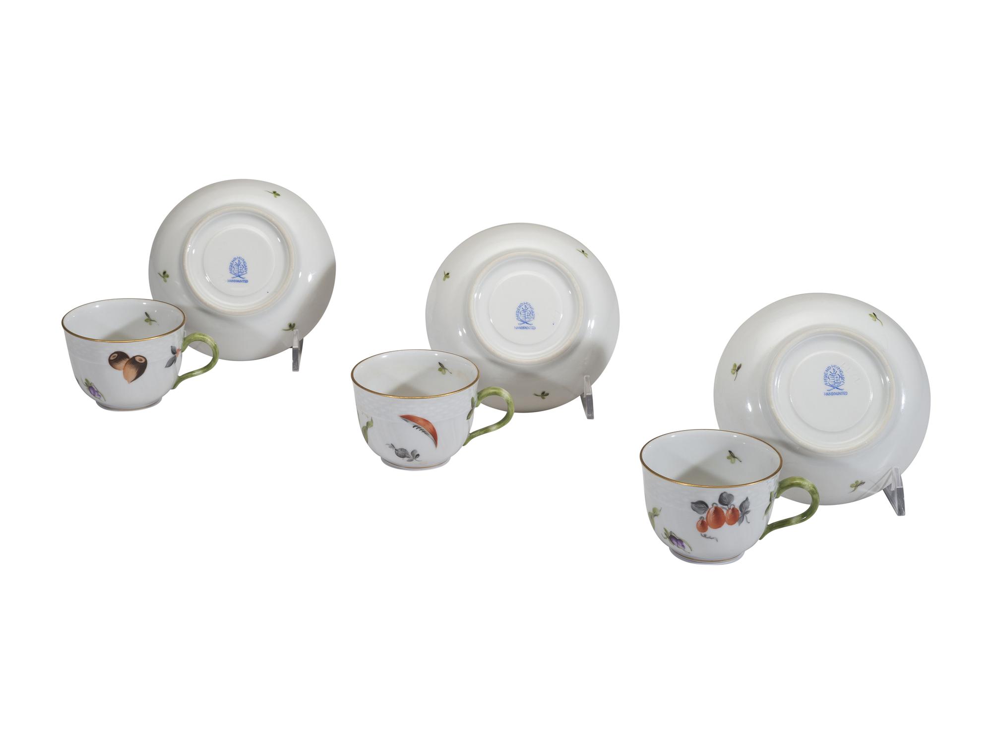 A Set of Six Herend Porcelain Teacups and Saucers