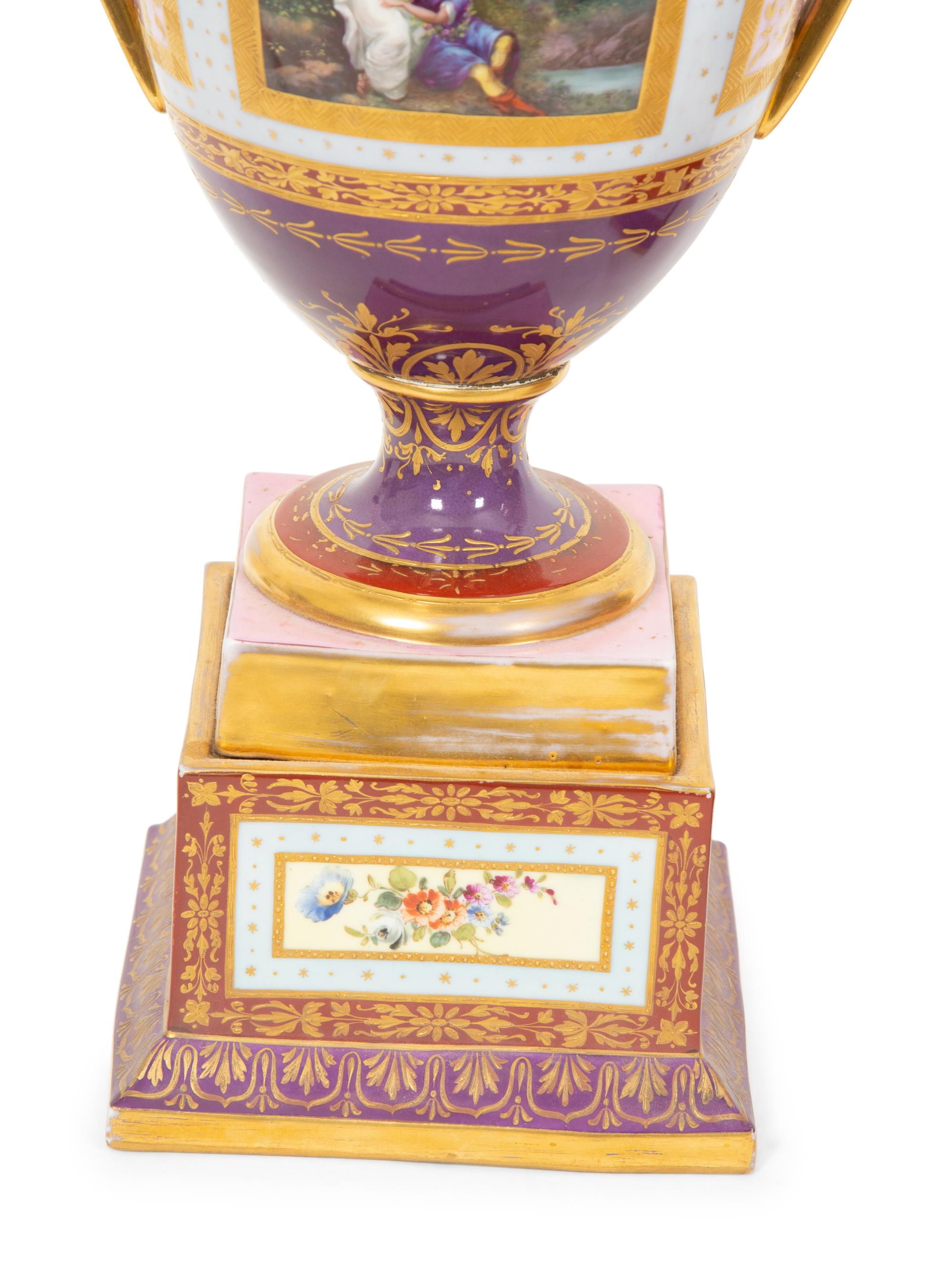 A Pair of Vienna Porcelain Urns and Covers
