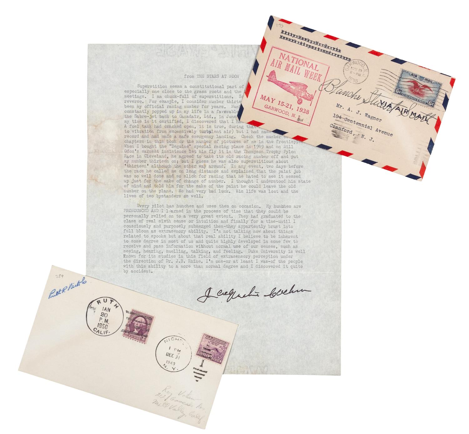 [AVIATORS - FEMALE]. A group of 3 signatures and letters, comprising:
