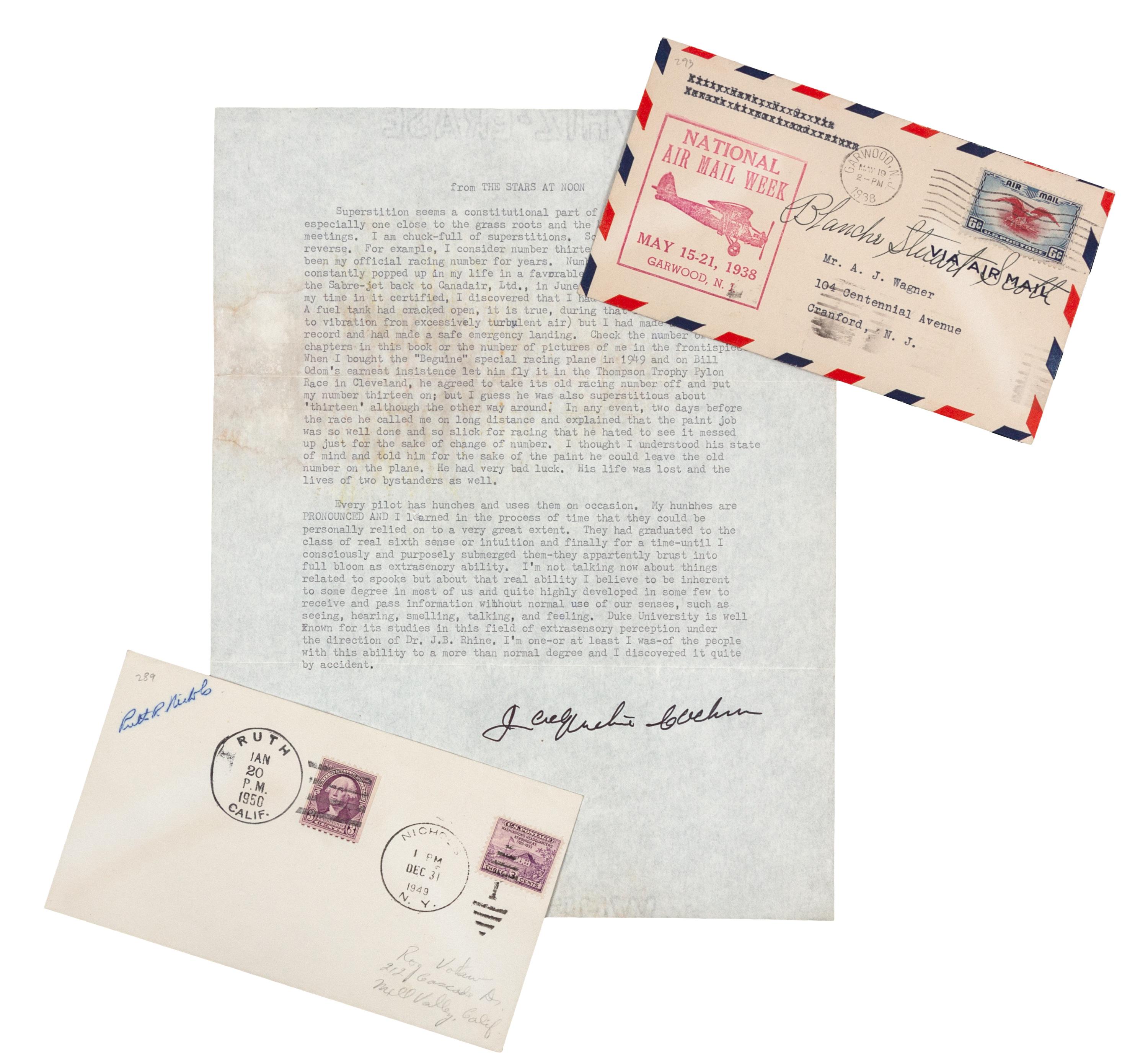 [AVIATORS - FEMALE]. A group of 3 signatures and letters, comprising:
