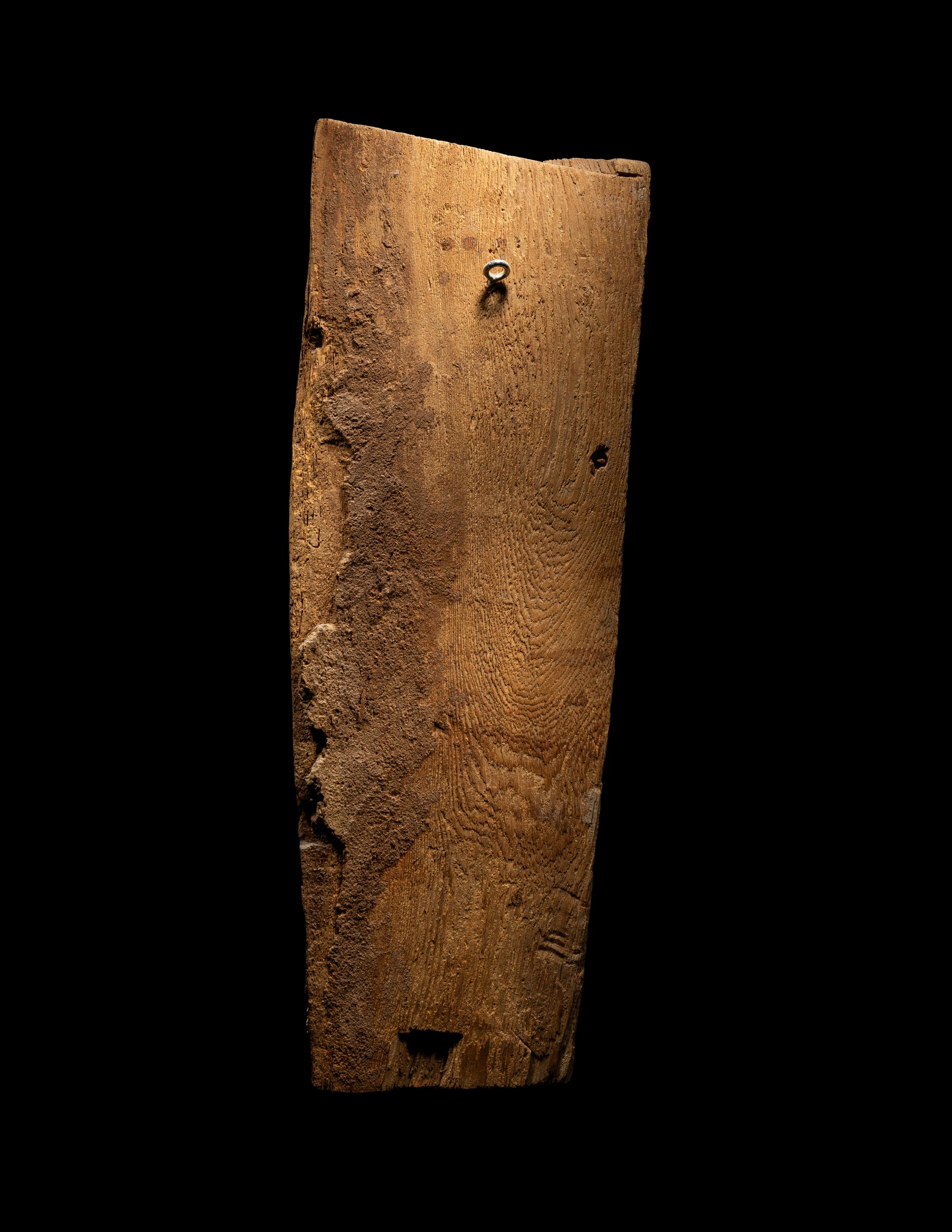 An Egyptian Painted Wood Sarcophagus Panel with the Sons of Horus