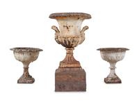 Three Cast Iron Garden Urns