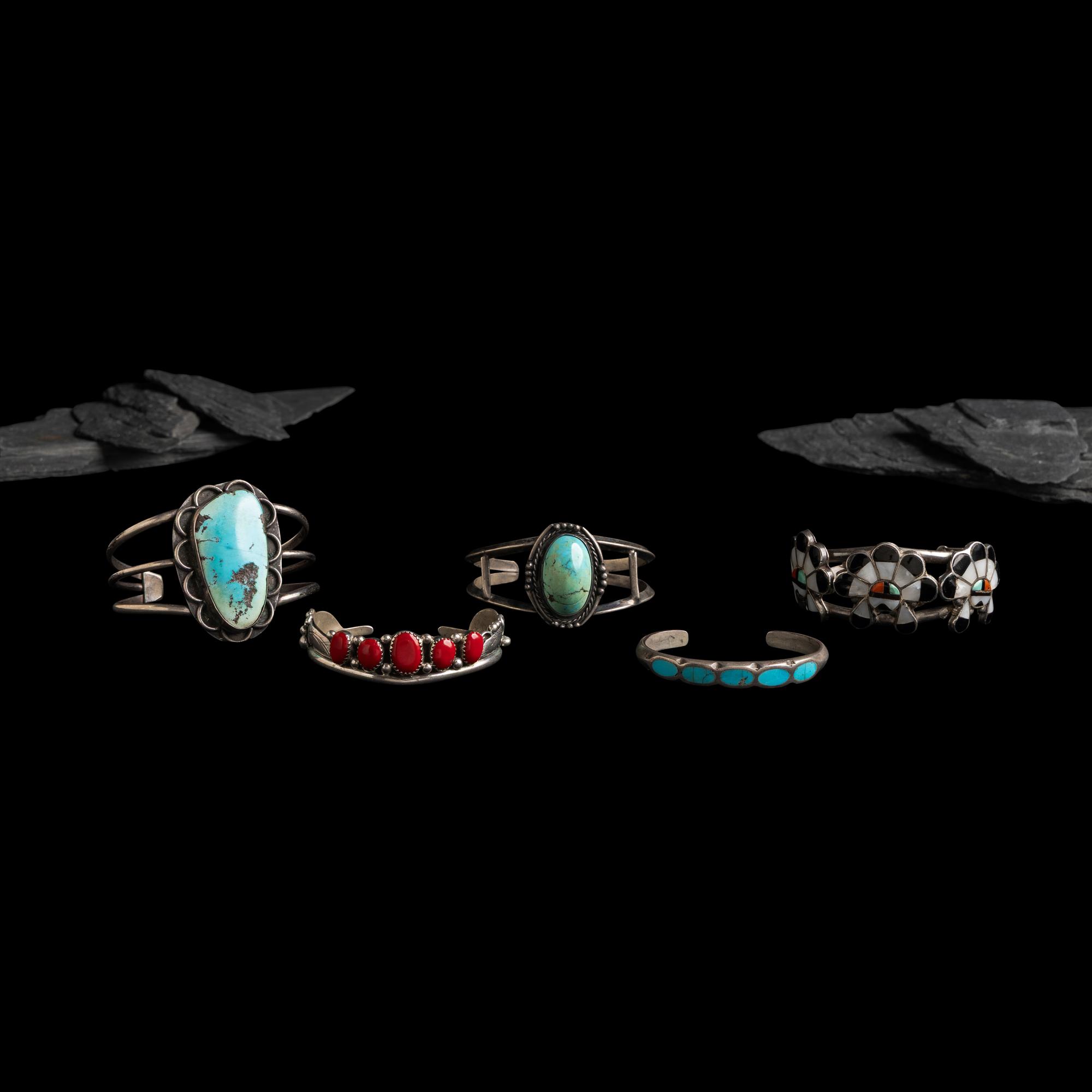 Navajo and Zuni Silver Cuff Bracelet with Inlay