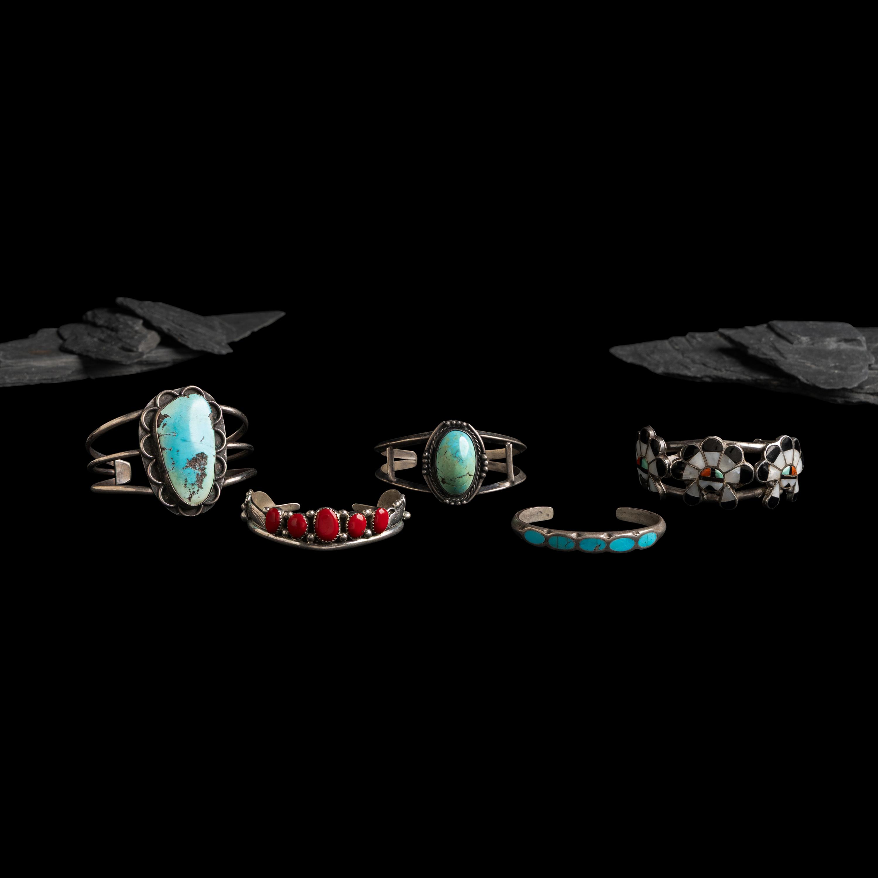 Navajo and Zuni Silver Cuff Bracelet with Inlay