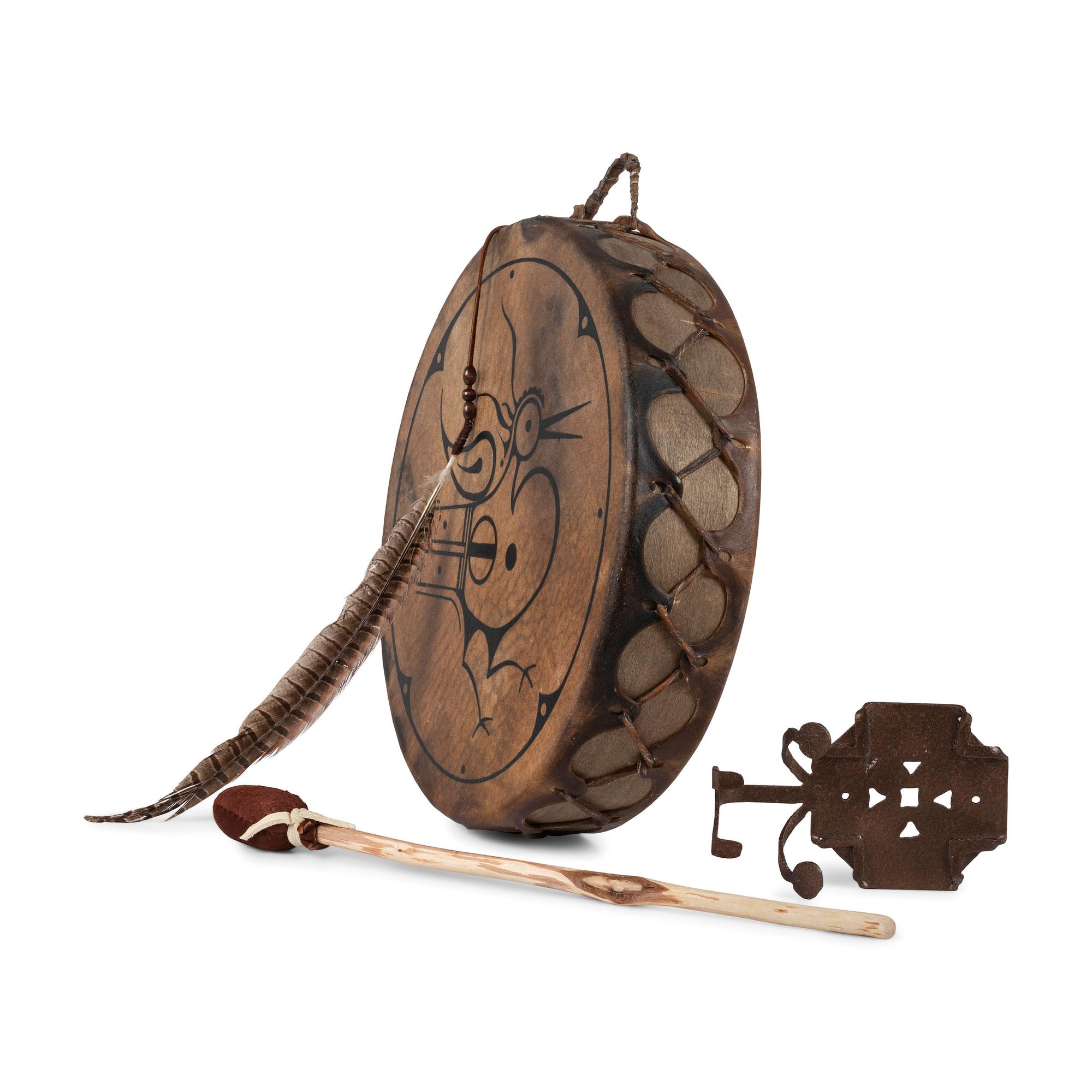 Painted Hide Drum, and Beater