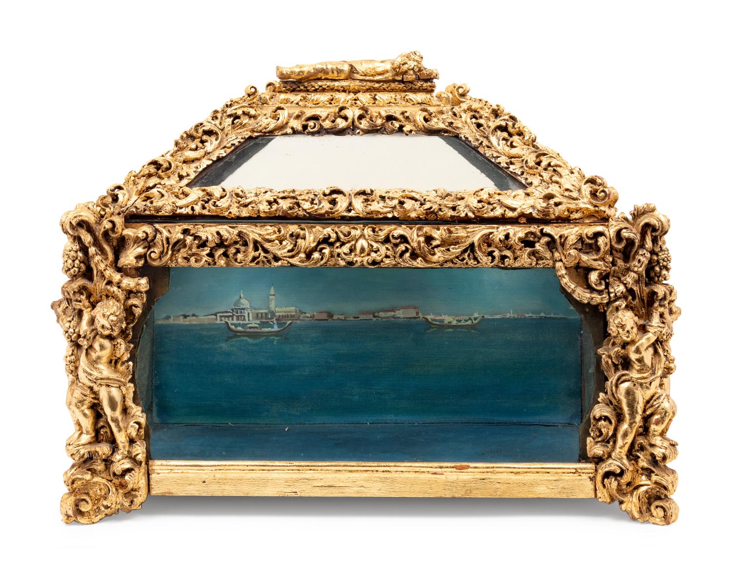 A Baroque Style Carved Giltwood Table Vitrine