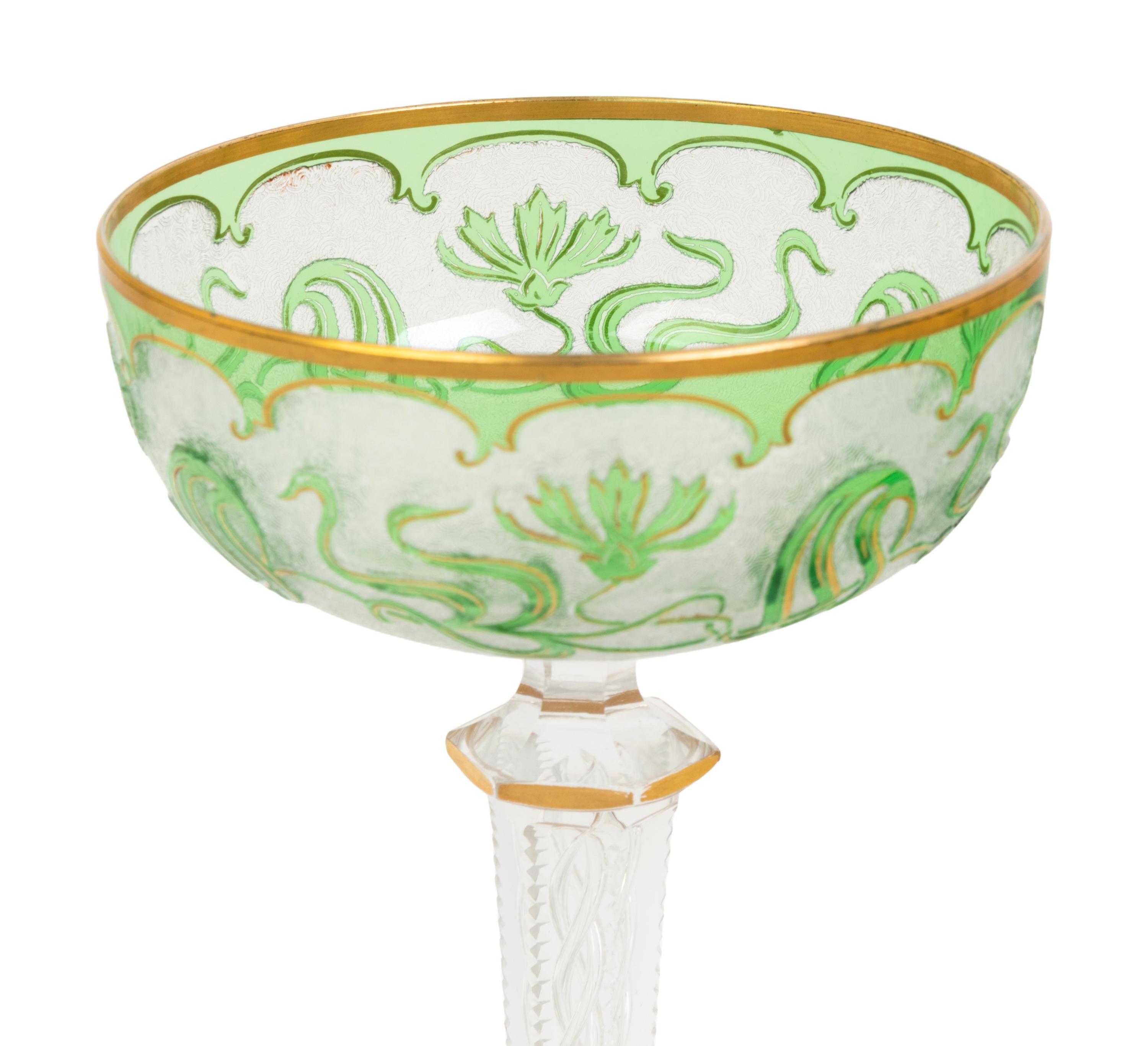 A Group of Three Art Nouveau Parcel-Gilt and Cut-to-Clear Glass Champagne Coupes
