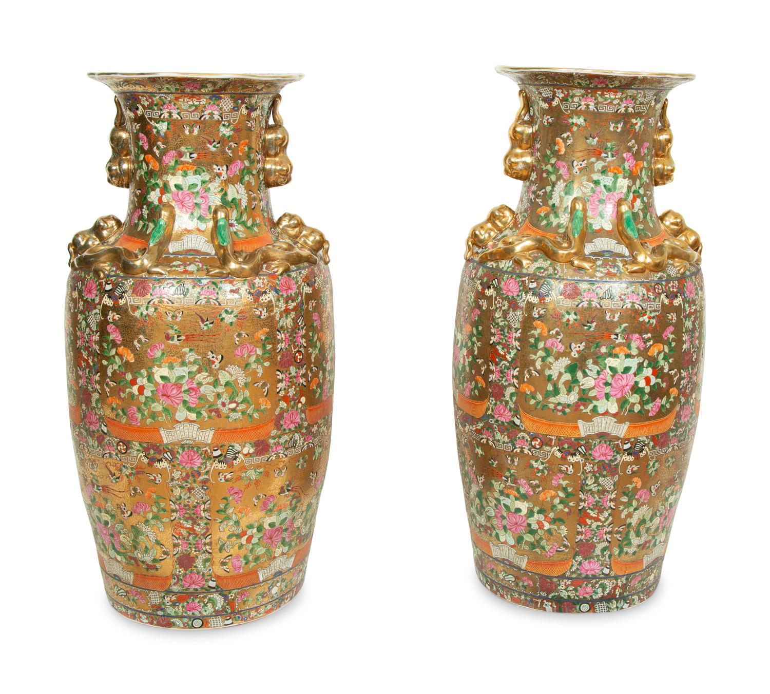 A Pair of Rose Medallion Porcelain Palace Jars — 20TH CENTURY