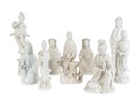 Nine Chinese Blanc de Chine Porcelain Figures of Guanyin