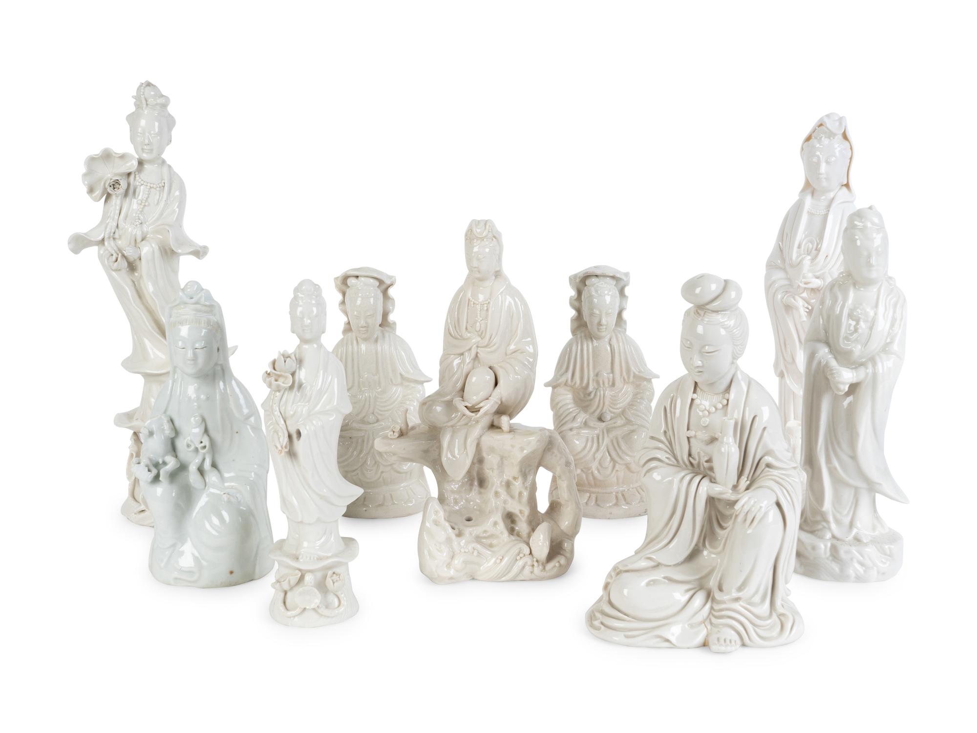 Nine Chinese Blanc de Chine Porcelain Figures of Guanyin