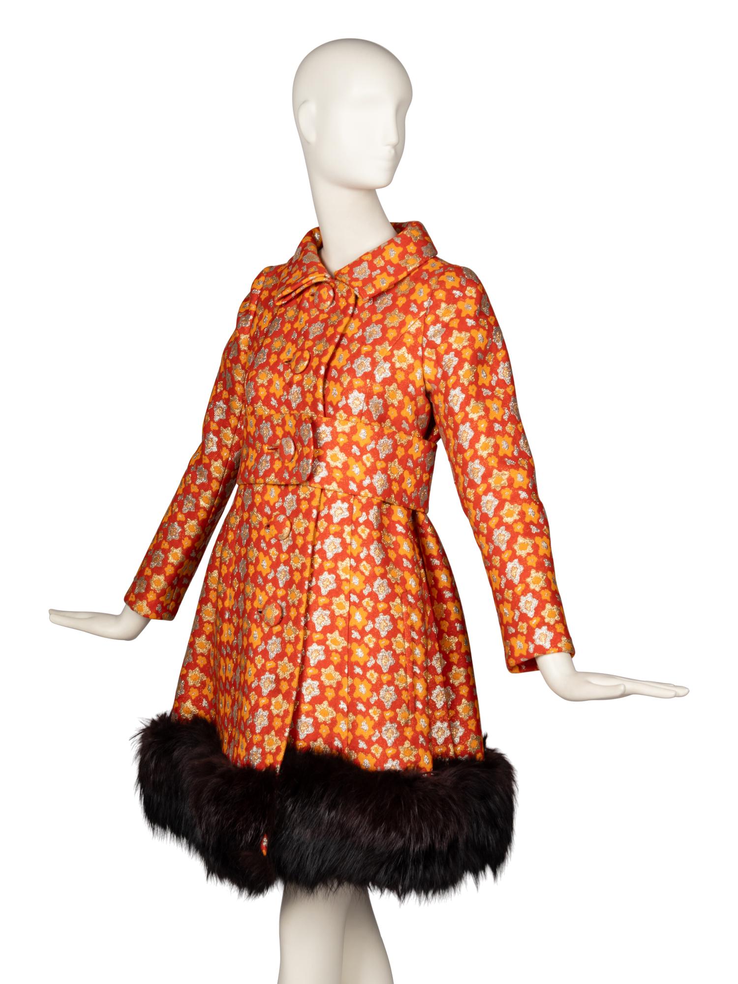 Norman Norell, Brocade Coat with Fox Fur Trim