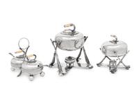 A Group of Three Curling Stone-Form Silver-Plate Table Articles