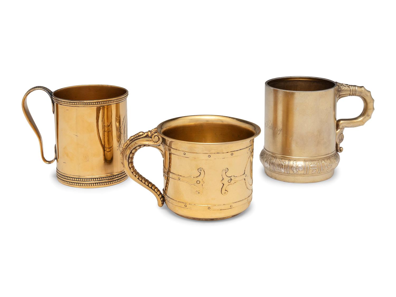 Three American Silver-Gilt Mugs