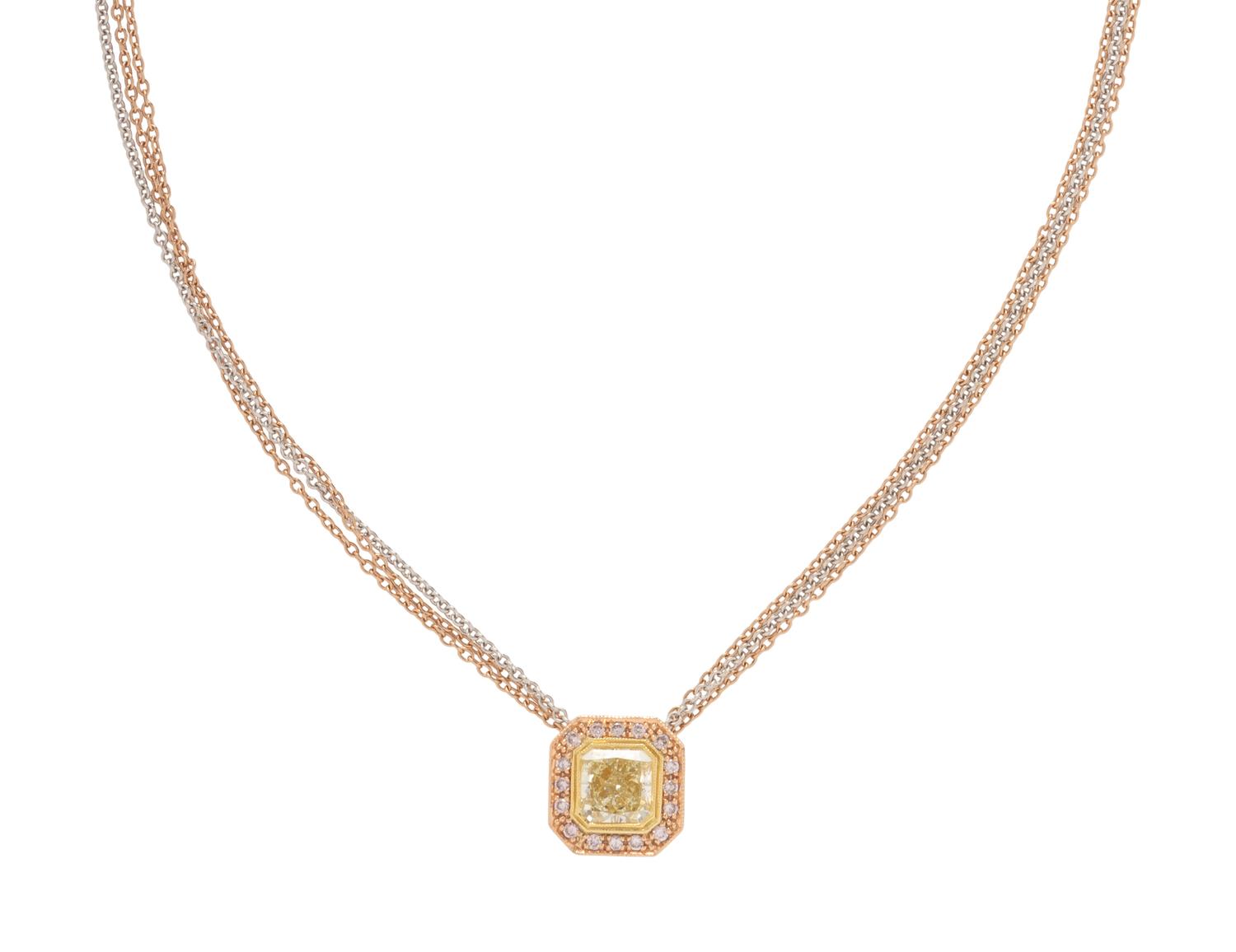 YELLOW AND PINK DIAMOND PENDANT NECKLACE