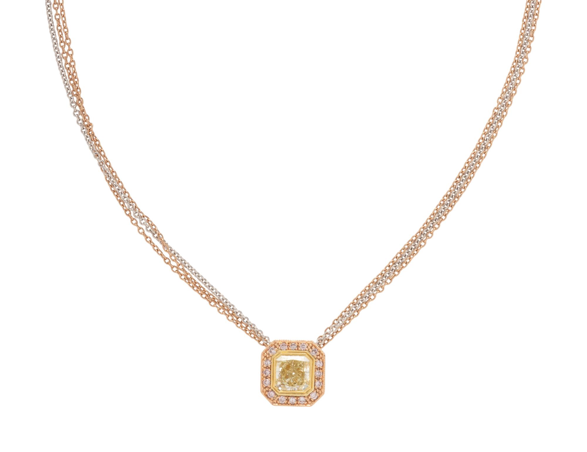 YELLOW AND PINK DIAMOND PENDANT NECKLACE