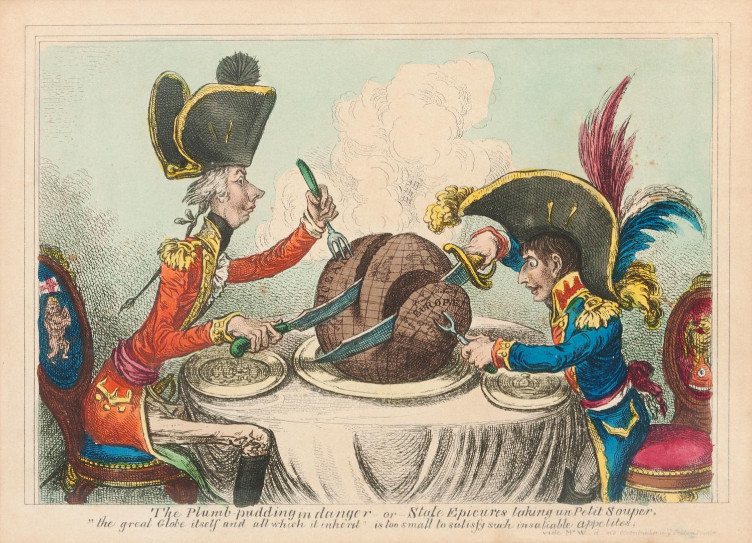 George Cruikshank, (British, 1792-1878), Little Boney Gone to Pot, The Plumb Pudding in Danger, and A Grand Manoeuvre