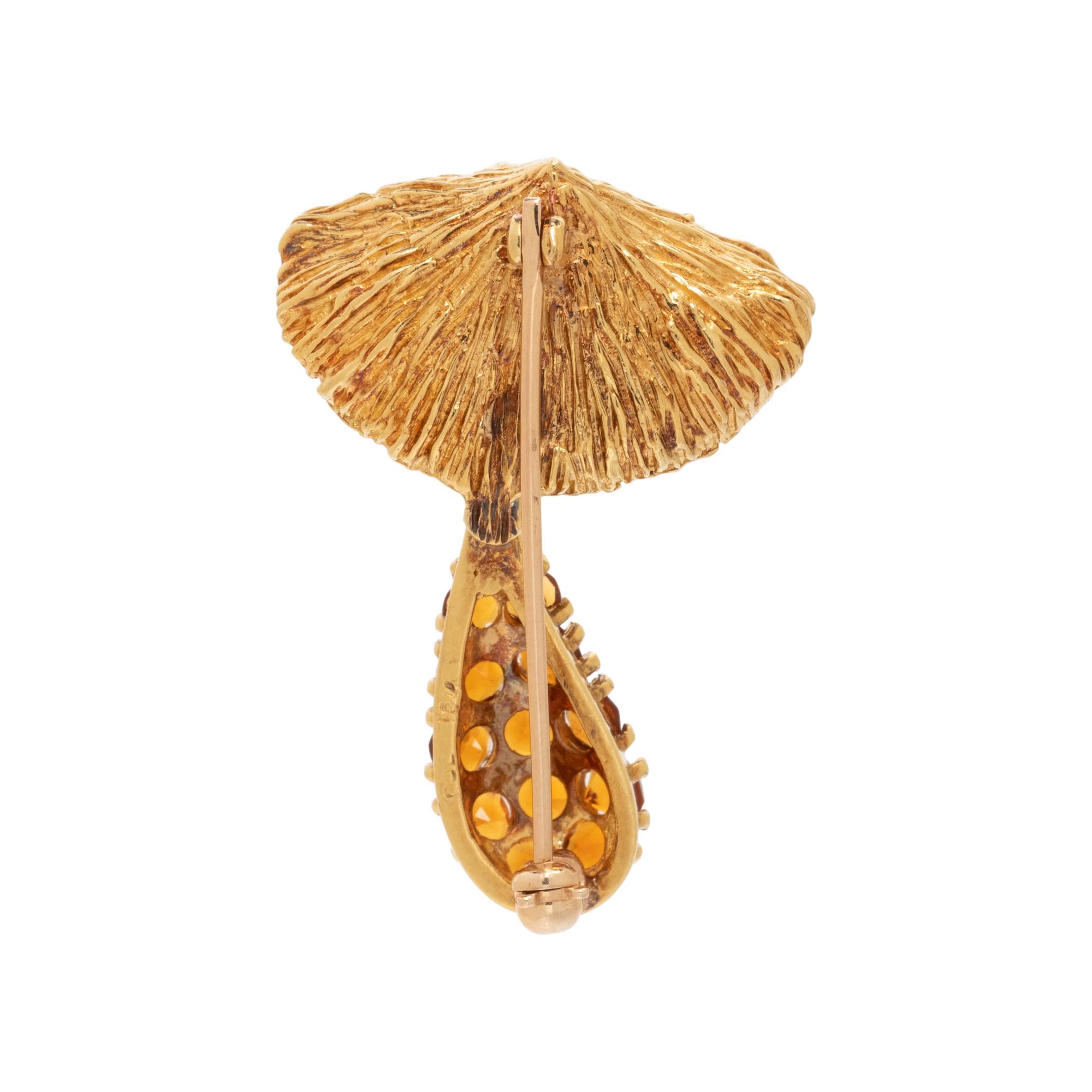 CITRINE AND DIAMOND MUSHROOM BROOCH