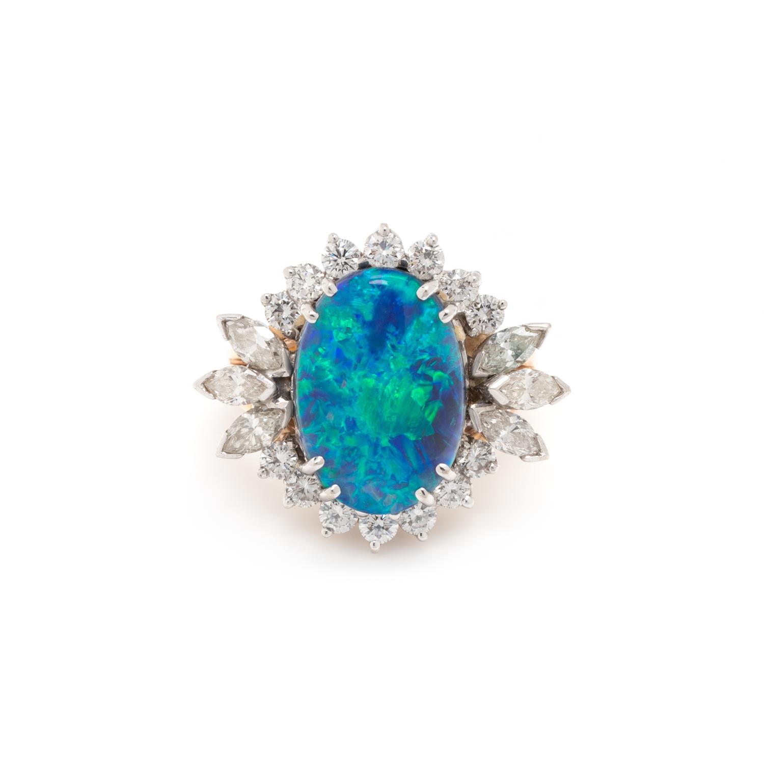 BLACK OPAL AND DIAMOND RING