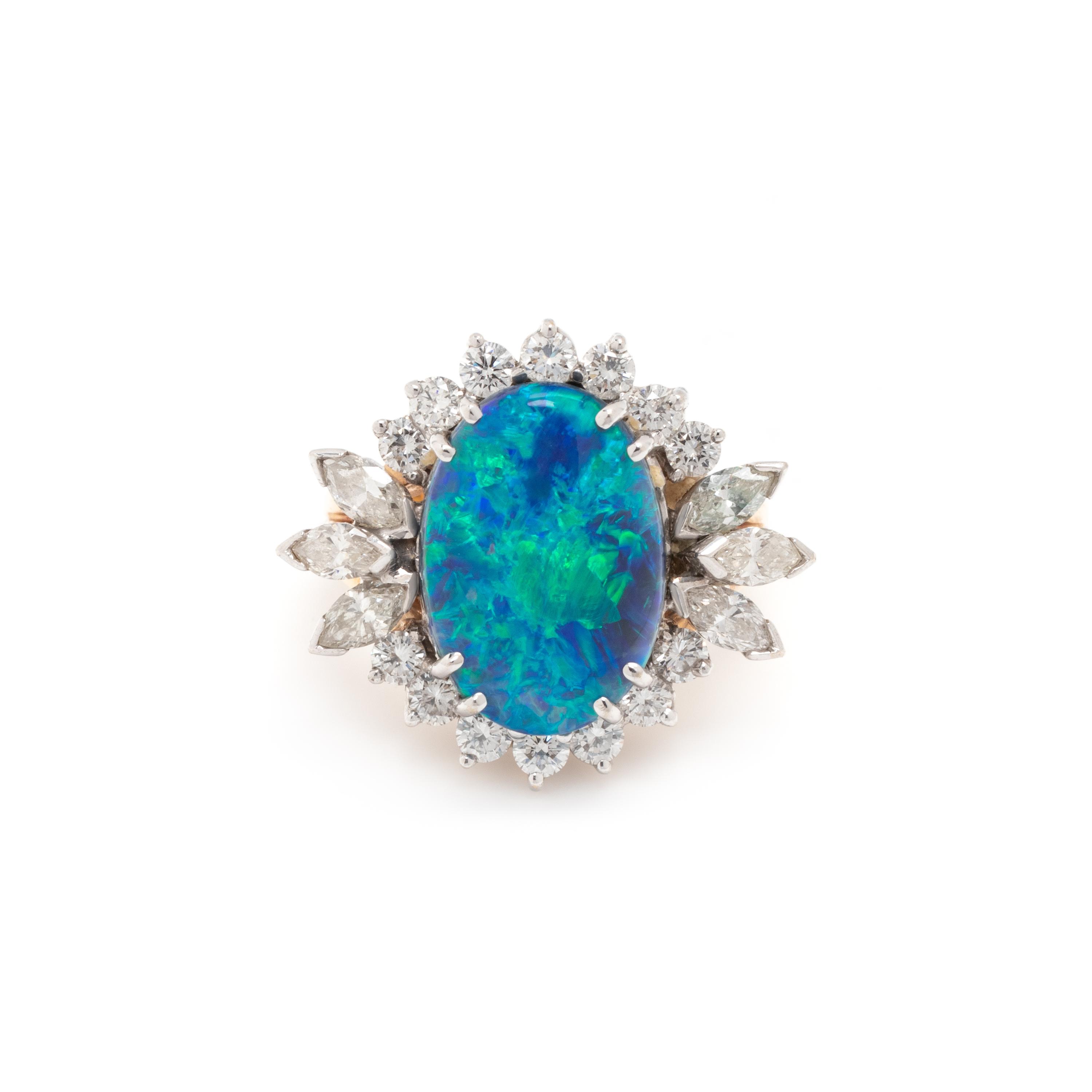 BLACK OPAL AND DIAMOND RING