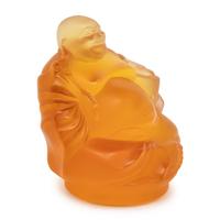 A Lalique Amber Glass Happy Buddha Figure