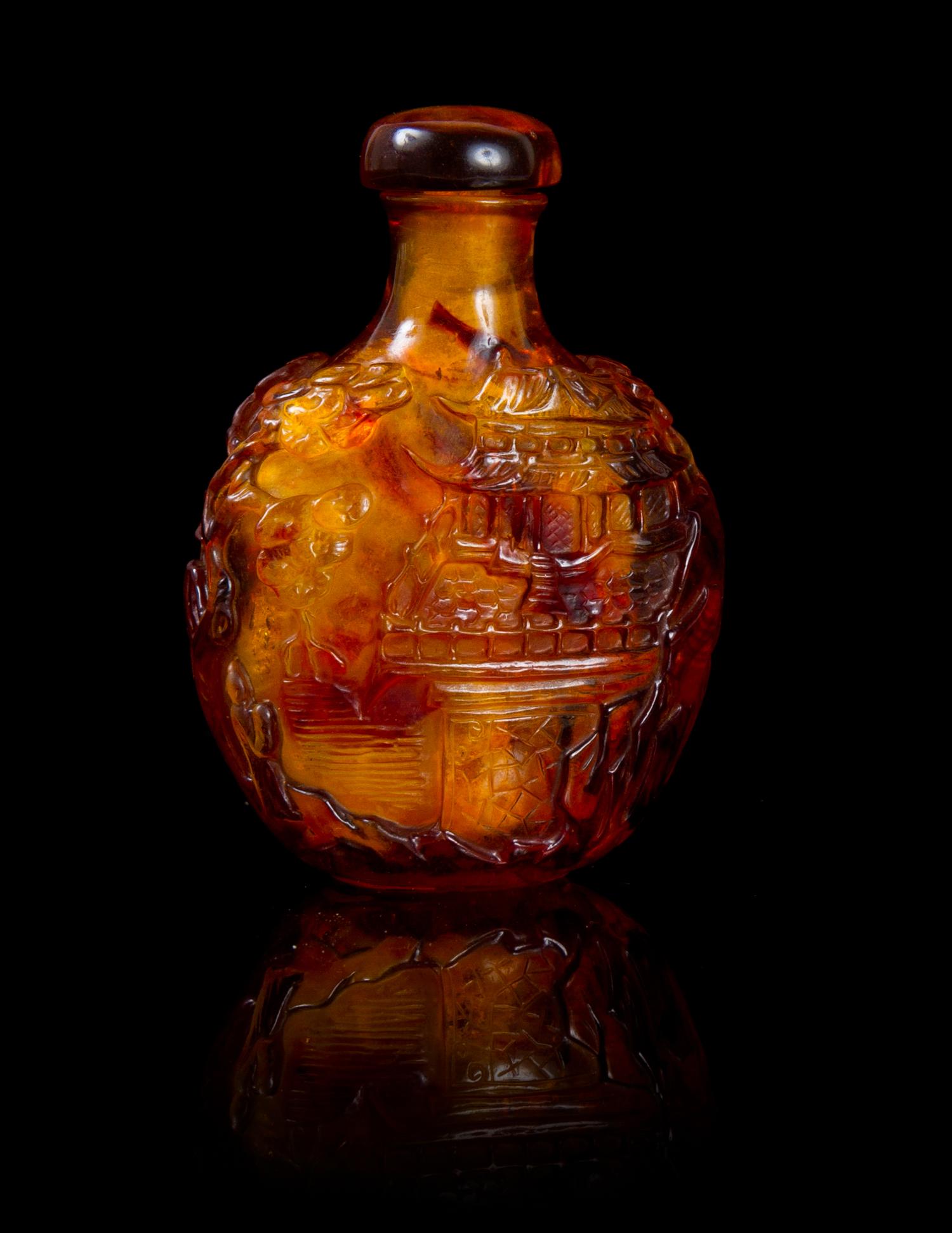An Amber Snuff Bottle Height 2 7/8 inches.
