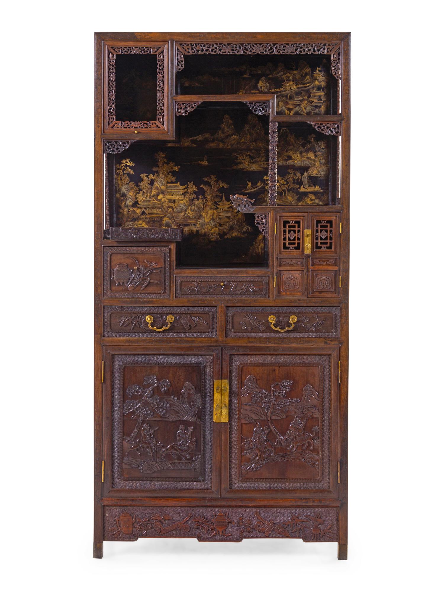 A Gilt Lacquered Hardwood Displaying Cabinet, Duobaoge