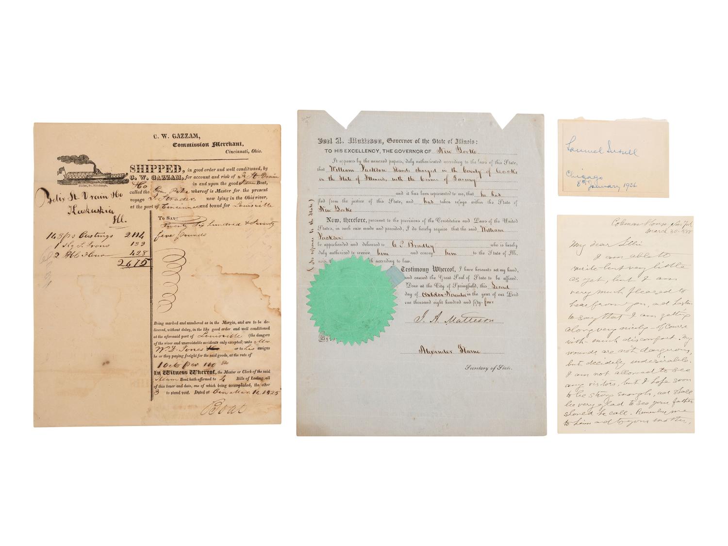 [ILLINOIS] Autographs and ephemera related to Illinois politicians and other influential figures.