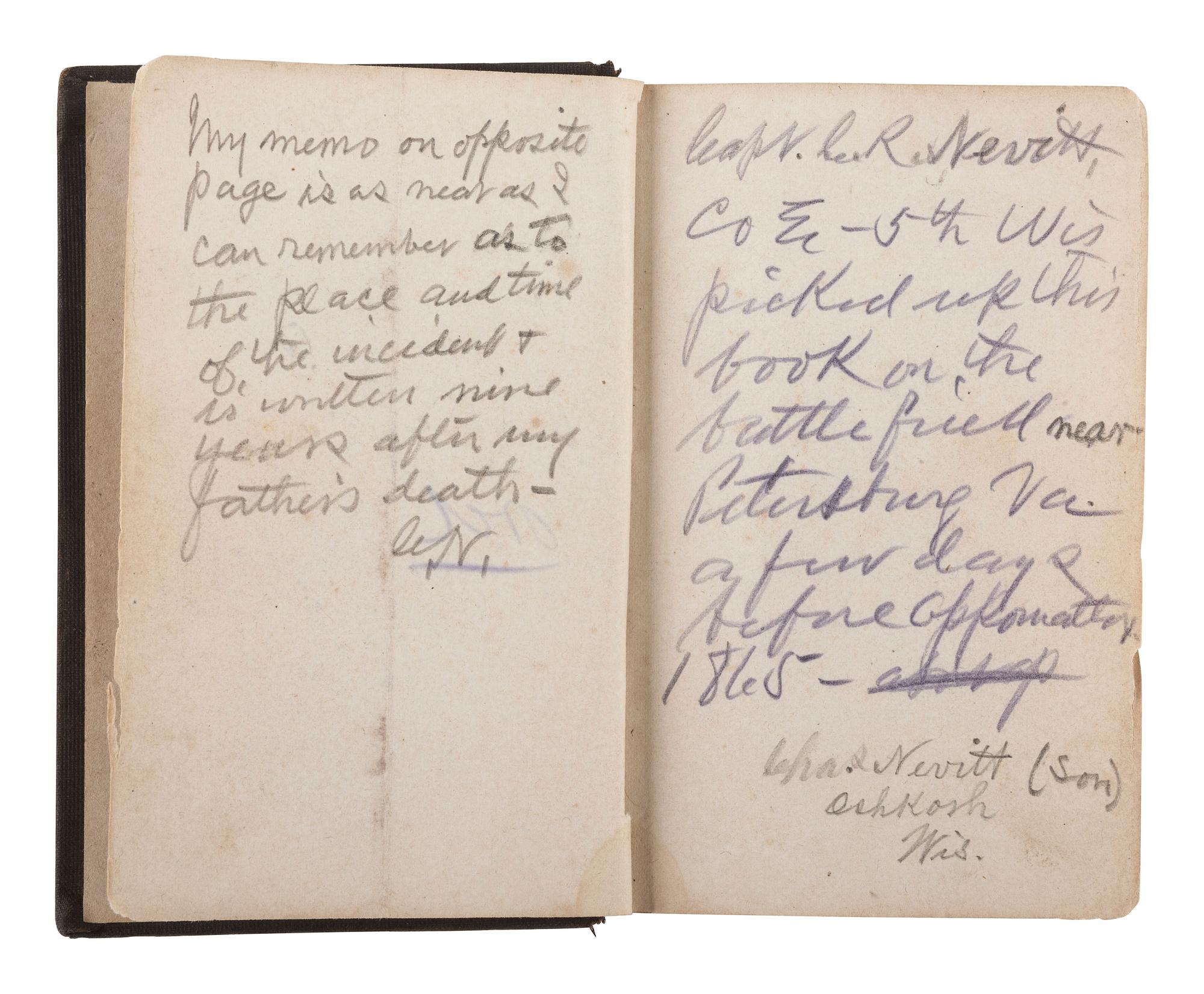 [CIVIL WAR]. Archive of items related to Elisha Hunt RHODES (1842-1917), 2nd Rhode Island Volunteer Infantry, incl. diary pages, battlefield map, and tactic manual for US Colored Troops.