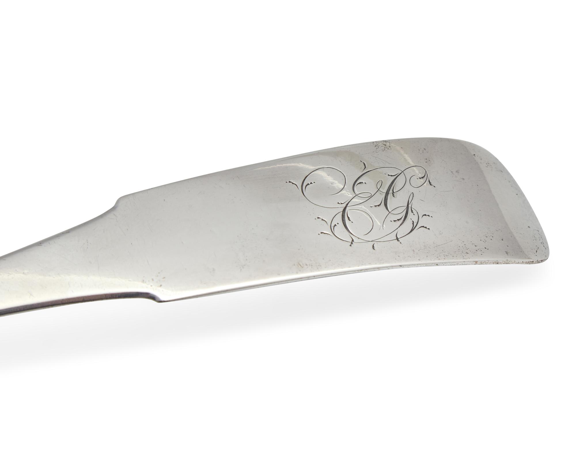 A Federal Silver Fiddle-Back Punch Ladle Associated with Eliza Gracie (1790-1825), By John and Peter Targee (active 1809-1814), New York, NY, Circa 1810