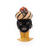 Cartier, Art Deco, Enamel, Coral, Diamond, and Yellow Gold Figural Brooch