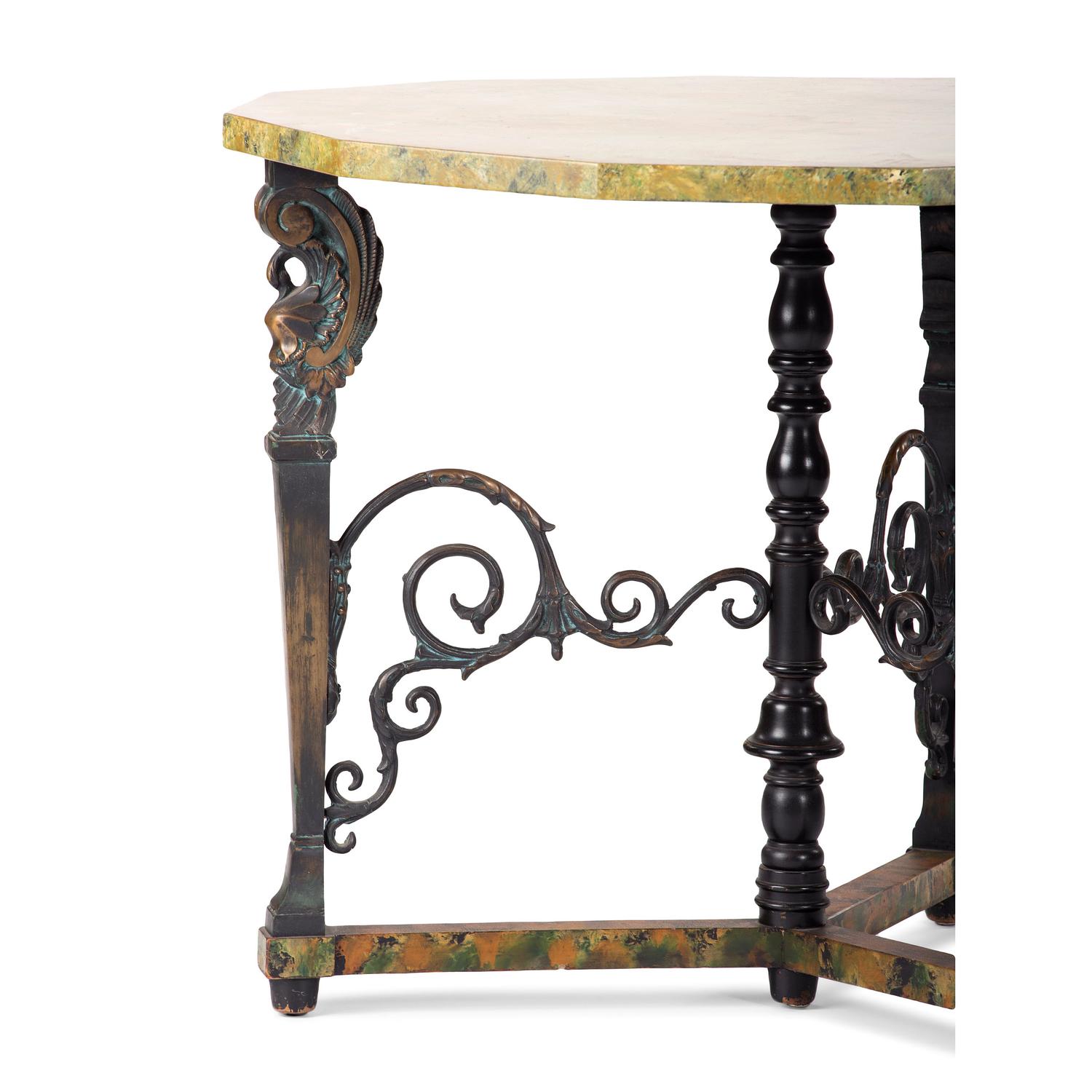 A Neoclassical Style Bronze and Faux Marble-Top Center Table