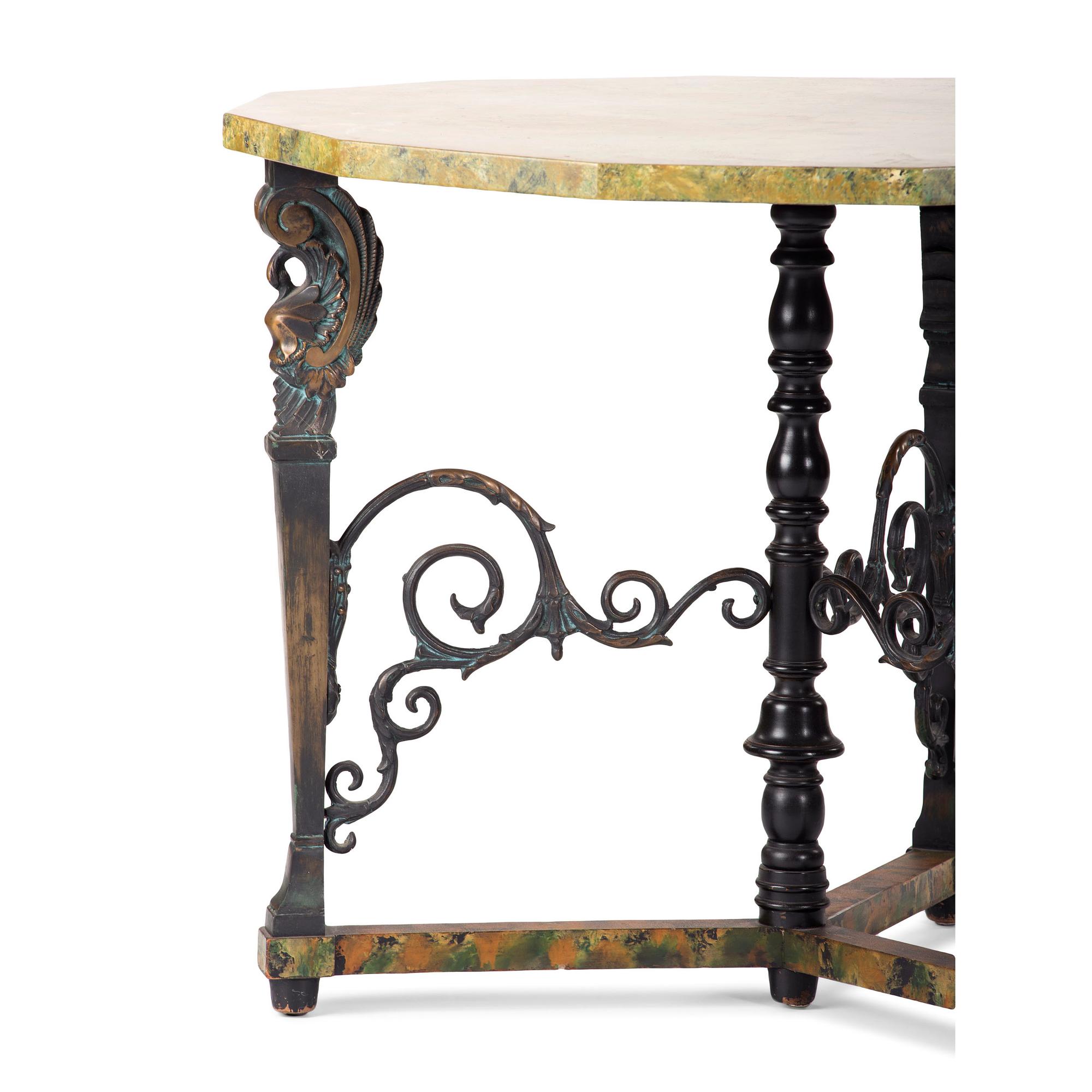 A Neoclassical Style Bronze and Faux Marble-Top Center Table