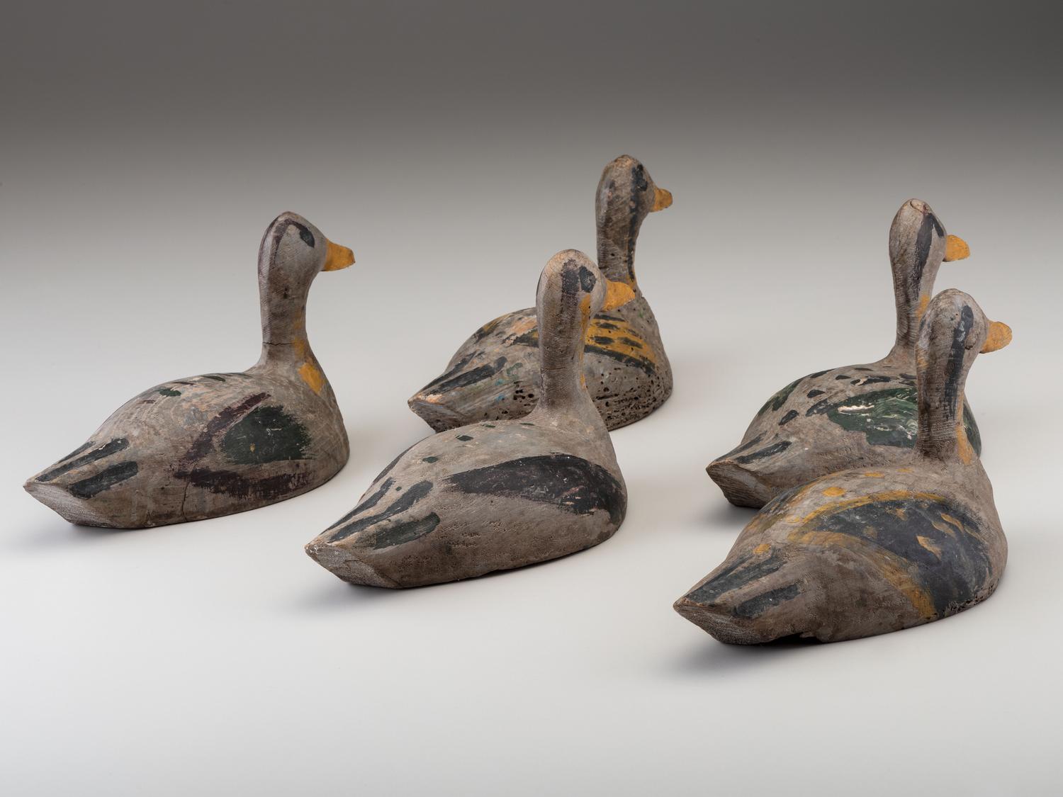 Five Painted Wood Duck Decoys