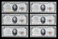 A Group of Six United States 1929 Type-1 $20 National Bank Notes