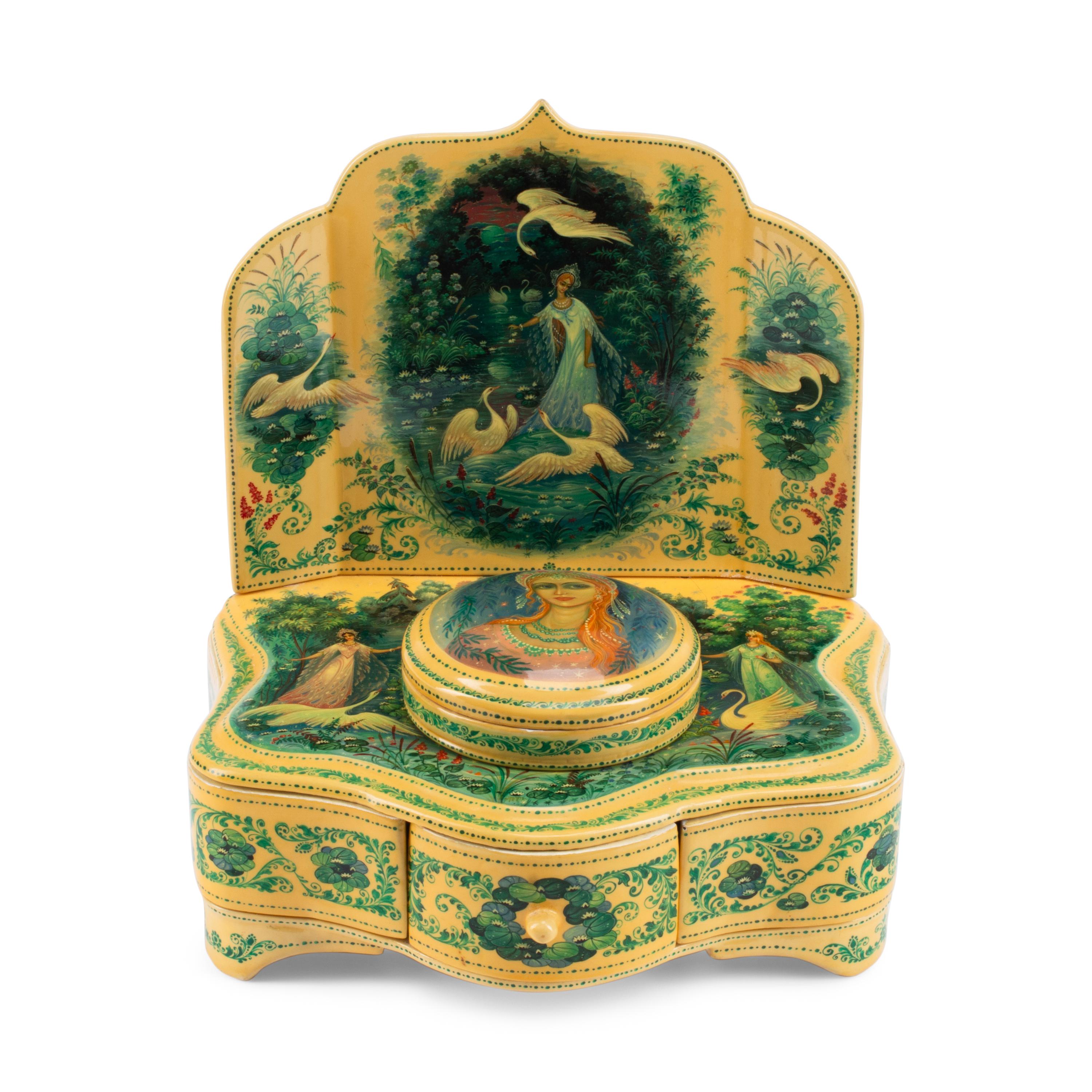 A Russian Lacquer Dressing Table Box