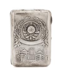 A Russian Silver Cigarette Case, Retailed by Mostorg, Moscow, 20th century, the lid worked with the seal of the Soviet Union above an i