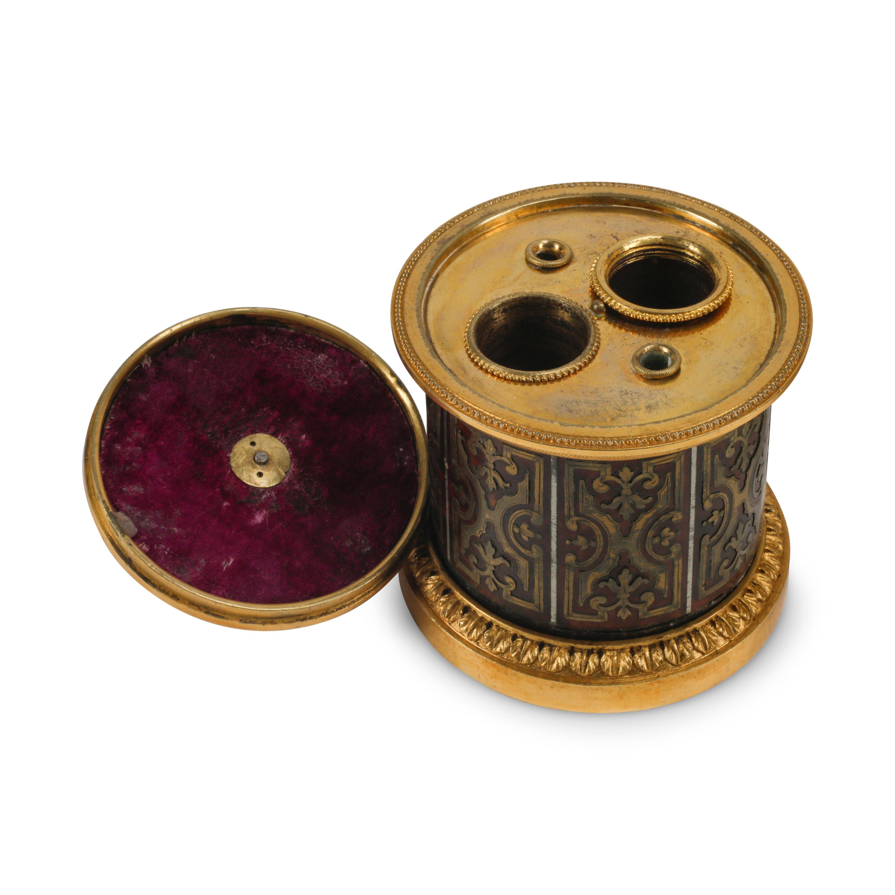 Four Continental Bronze and Brass Inkwells