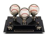 A Ted Williams, Mickey Mantle and Joe DiMaggio Single Signed Autograph Baseball Display (Beckett Authentcation Services)