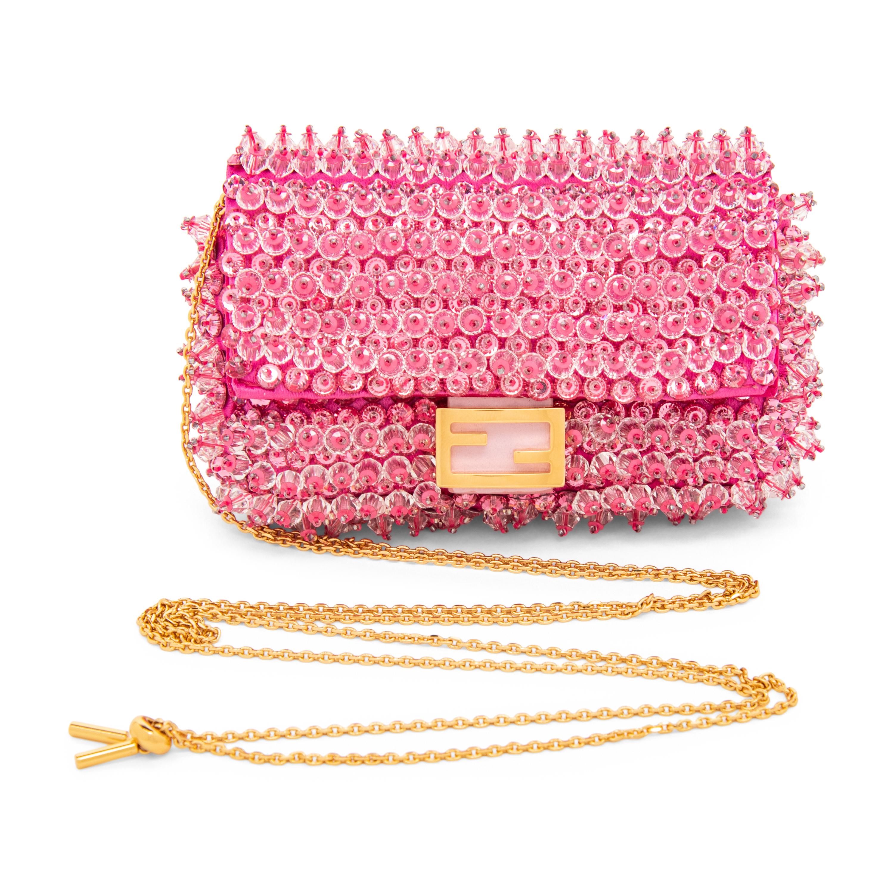 FENDI, BEADED PINK NANO BAGUETTE BAG