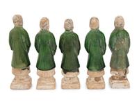 A Set of Five Chinese Green Glazed Porcelain Figures