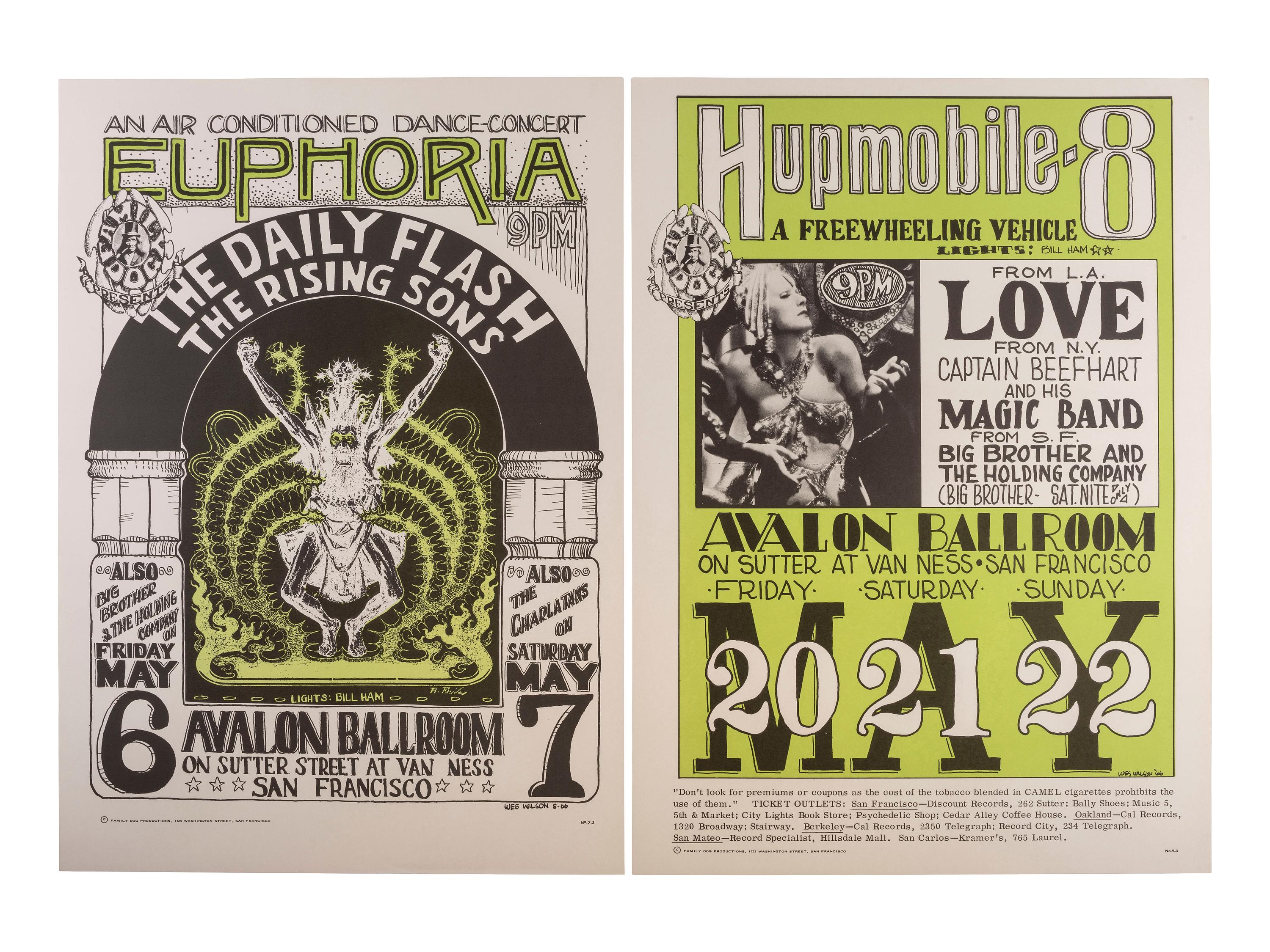 [MUSIC] -- [POSTERS]. WILSON, Wes and HELMS, Chet, artists. A group of 8 Family Dog posters from 1966, comprising: