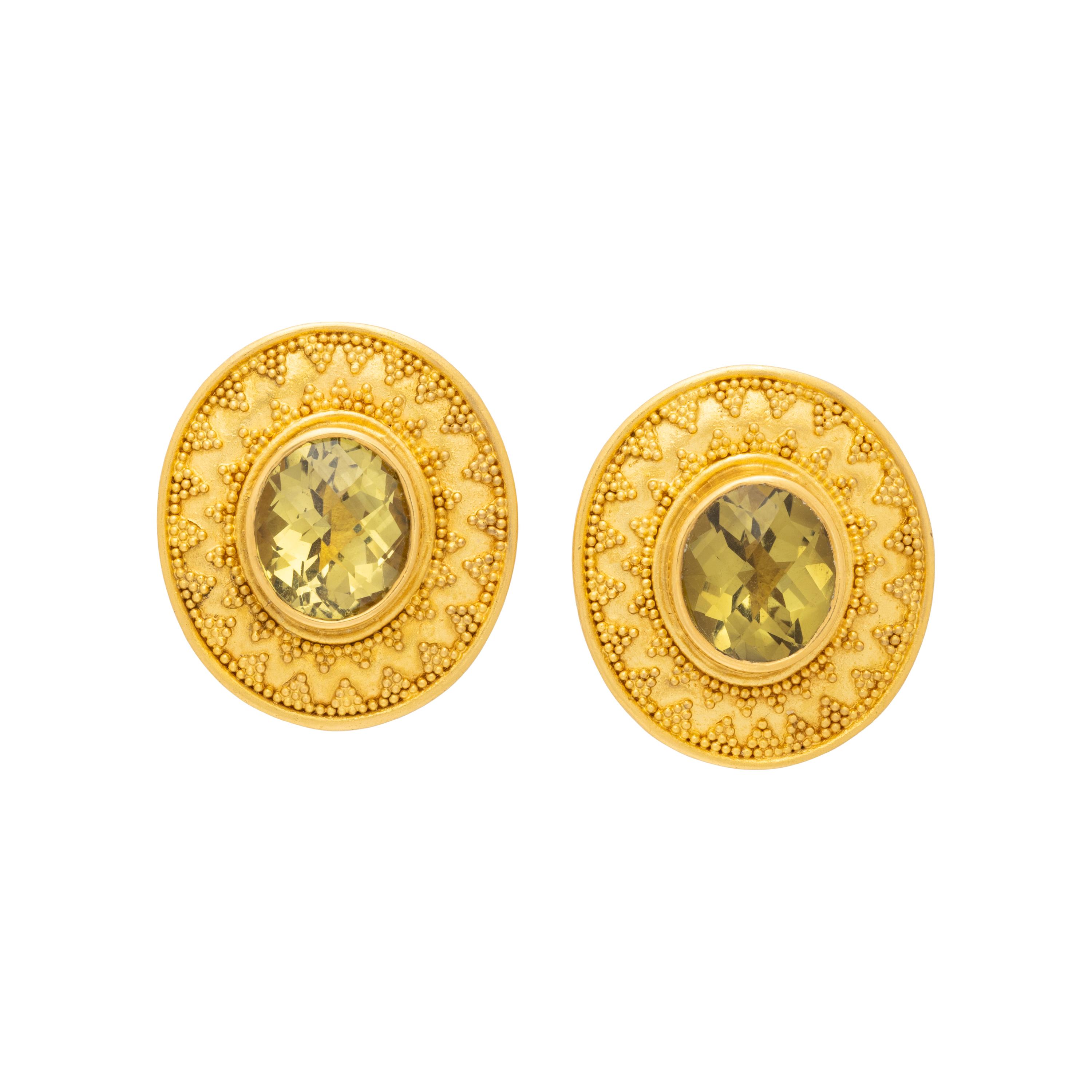MAIJA NEIMANIS, YELLOW GOLD AND PRASIOLITE EARCLIPS