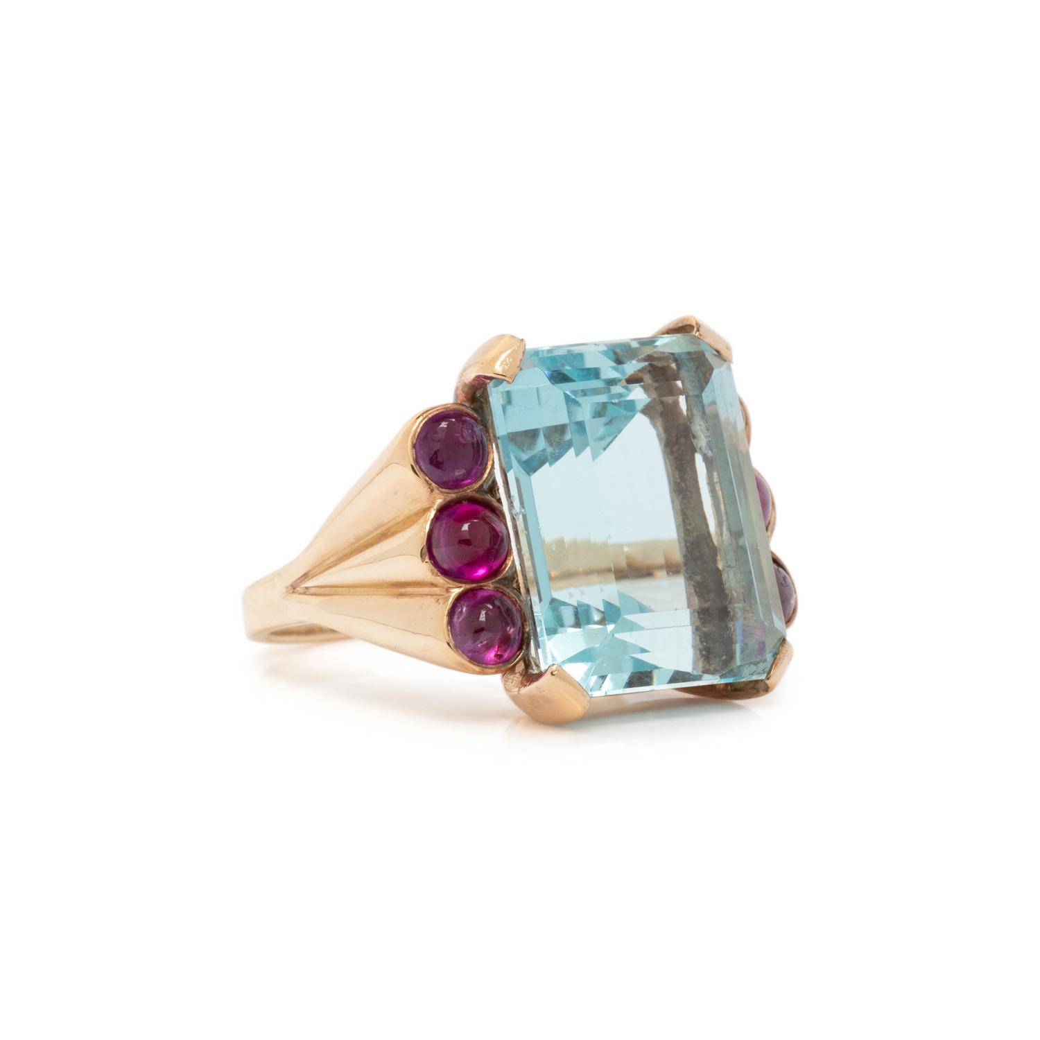 AQUAMARINE AND RUBY RING