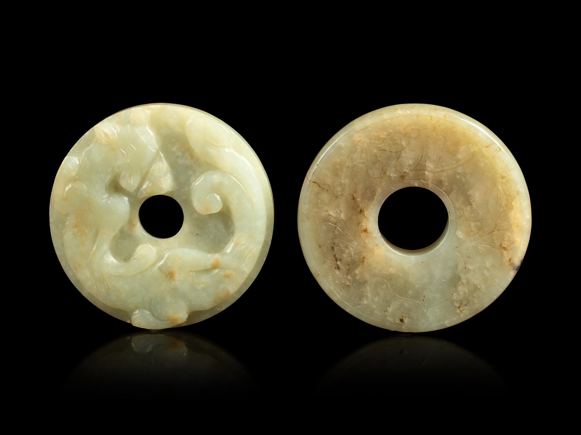 Two Celadon Jade Bi Disks