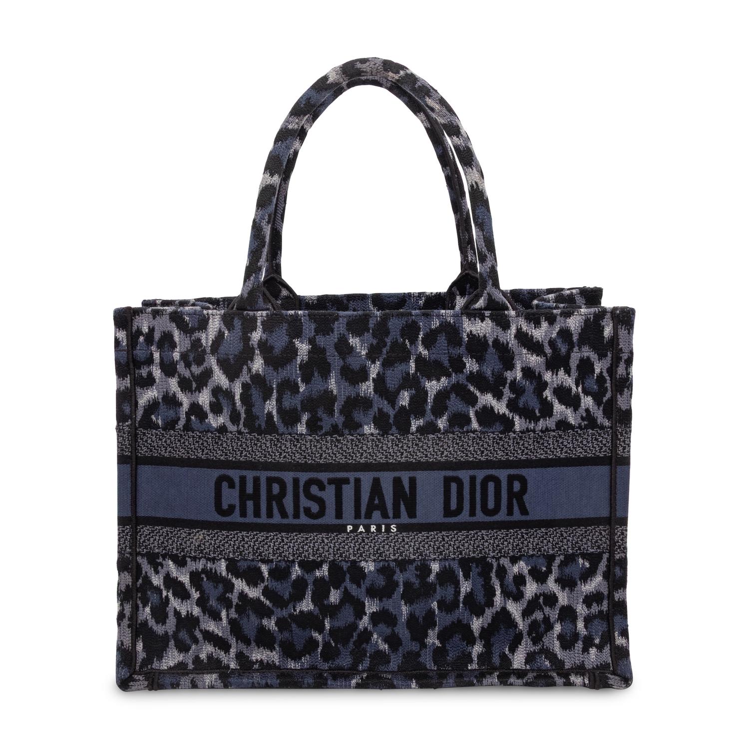CHRISTIAN DIOR, NAVY LEOPARD MEDIUM BOOK TOTE