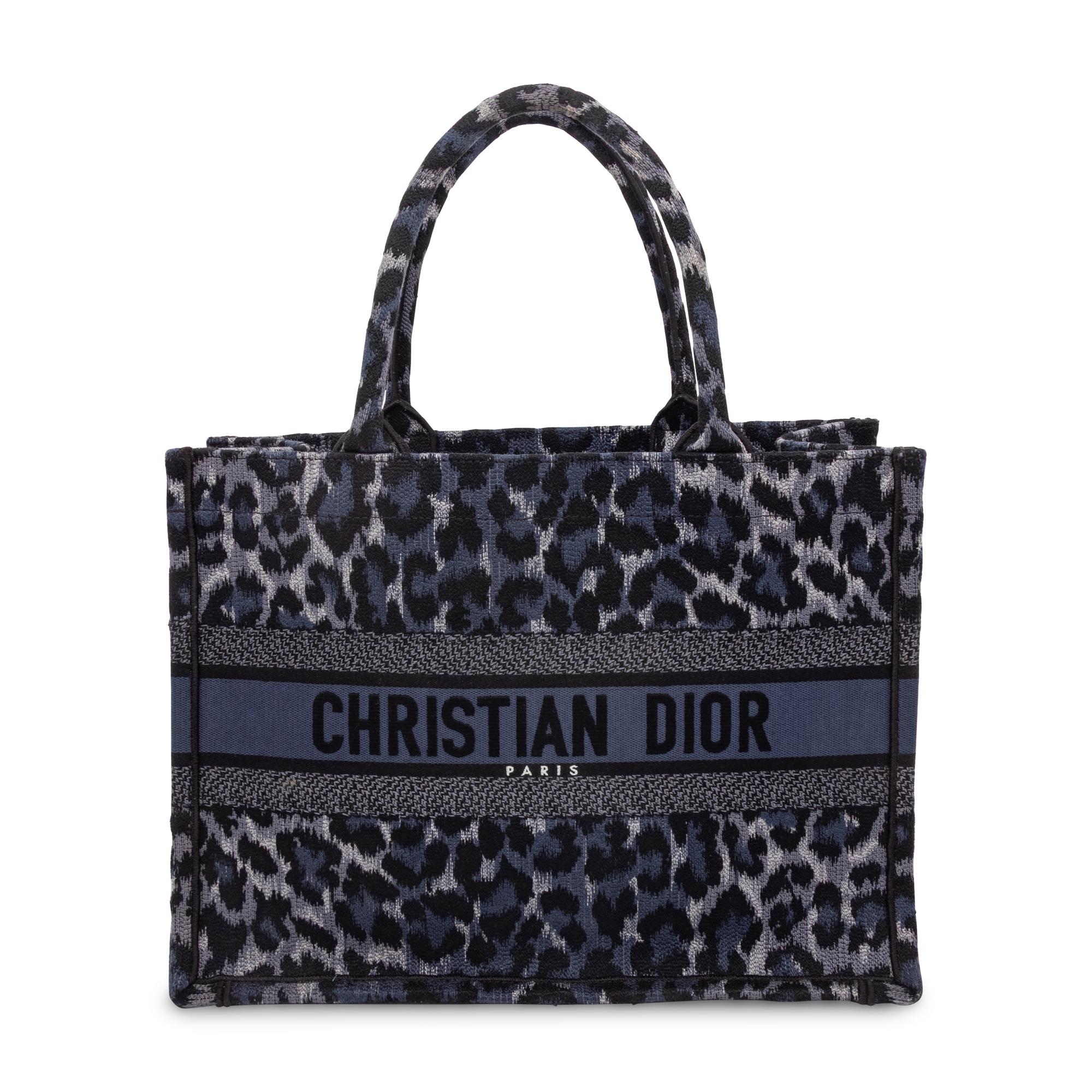 CHRISTIAN DIOR, NAVY LEOPARD MEDIUM BOOK TOTE