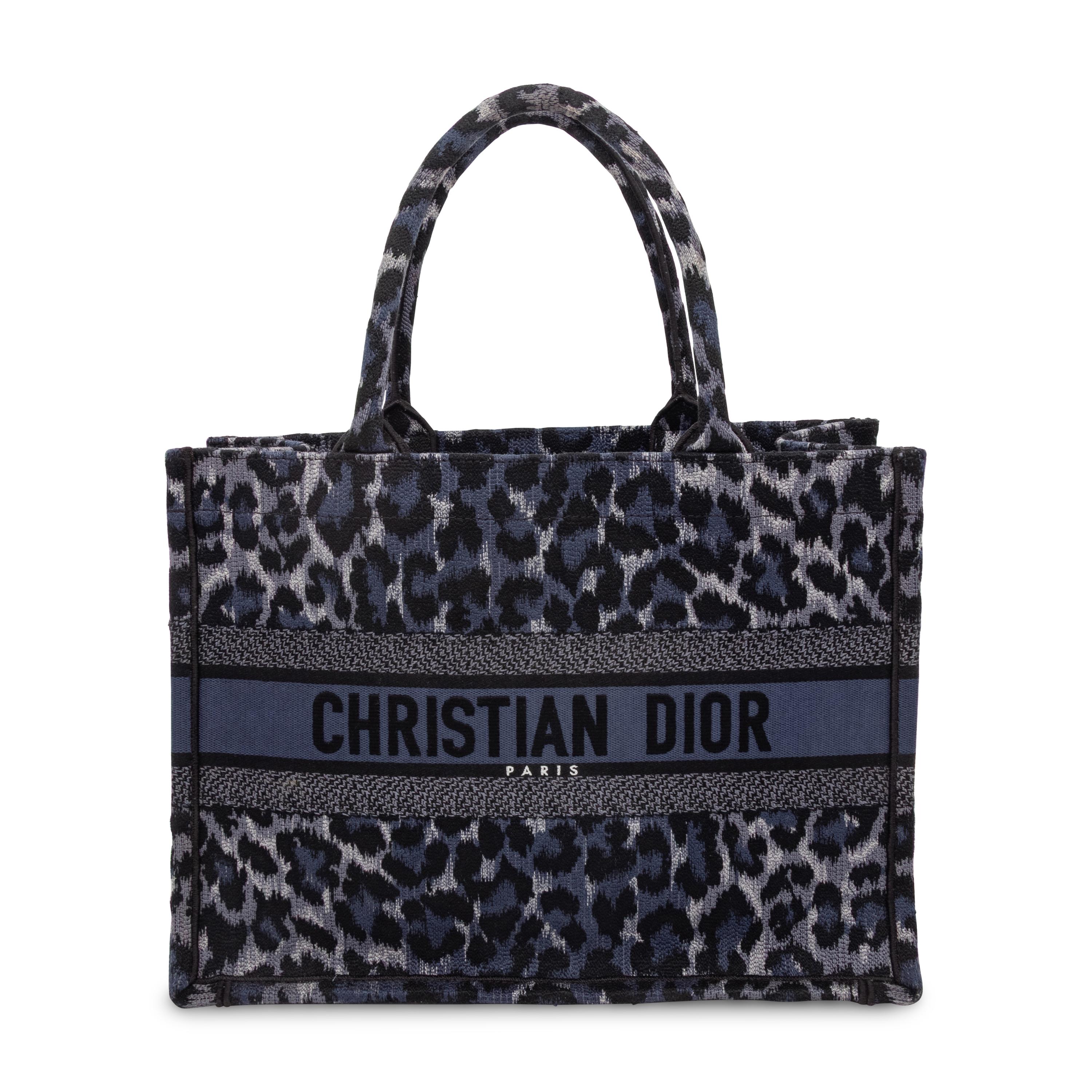 CHRISTIAN DIOR, NAVY LEOPARD MEDIUM BOOK TOTE