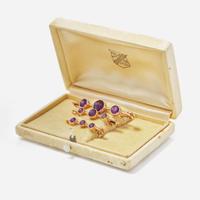 A Collection of Gem-Set Pins and 18K Asprey Match Safe